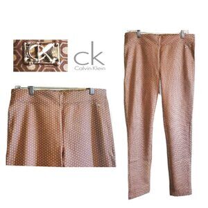 Calvin Klein New Women's Mid-Rise Embossed Ankle Pants Brown-Beige Dots -Size M